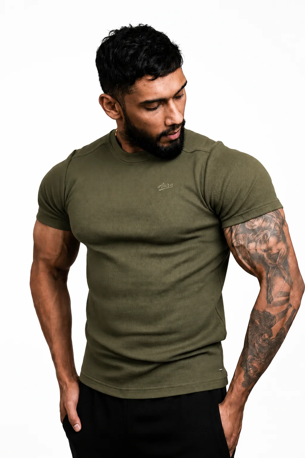 1008 - Aura Fitted Tee- Olive - Image 3